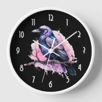 Black Raven on a Branch Illustration