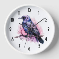 Black Raven on a Branch Illustration