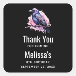 Black Raven on a Branch Illustration Vielen Dank Quadratischer Aufkleber