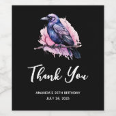 Black Raven on a Branch Illustration Vielen Dank Weinetikett (Einzelnes Label)