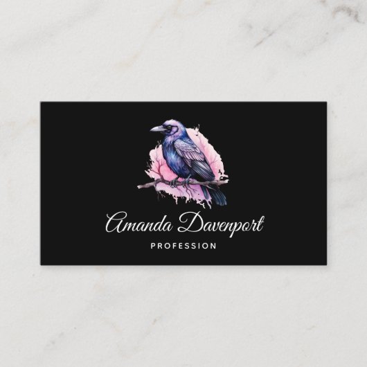 Black Raven on a Branch Illustration Visitenkarte (Vorderseite)