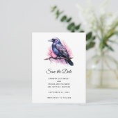 Black Raven on a Branch Illustration Wedding Ankündigungspostkarte (Stehend Vorderseite)