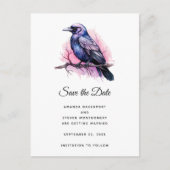 Black Raven on a Branch Illustration Wedding Ankündigungspostkarte (Vorderseite)