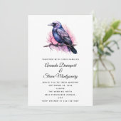 Black Raven on a Branch Illustration Wedding Einladung (Stehend Vorderseite)