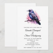 Black Raven on a Branch Illustration Wedding Einladung (Vorne/Hinten)