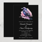 Black Raven on a Branch Illustration Wedding Einladung (Vorne/Hinten)