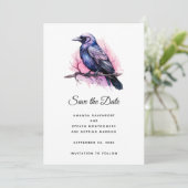 Black Raven on a Branch Illustration Wedding Save The Date (Stehend Vorderseite)