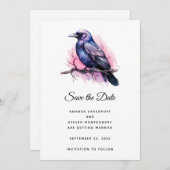 Black Raven on a Branch Illustration Wedding Save The Date (Vorne/Hinten)