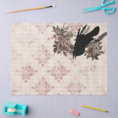 Black Raven on Branch Burgundy Damask Decoupage Seidenpapier (Basteln)