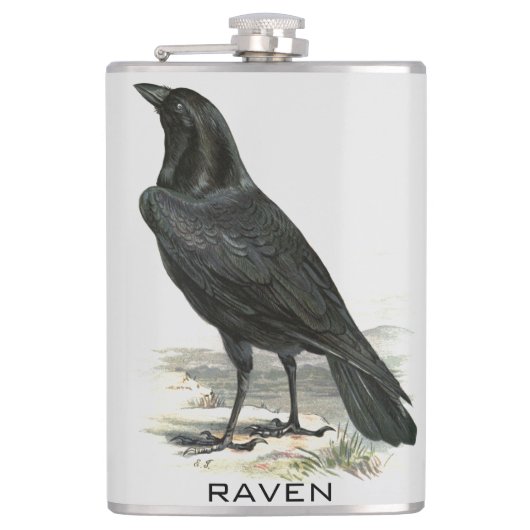 Black Raven Personalize Name Flask Flachmann (Vorderseite)