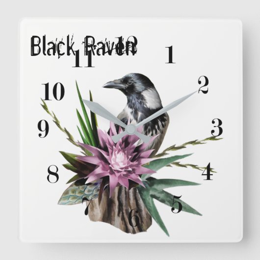 Black Raven Quadratische Wanduhr (Vorderseite)