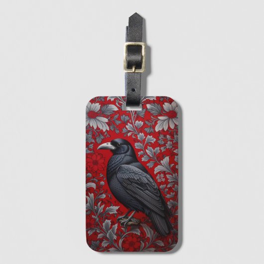 Black Raven Red Floral William Morris Inspired Gepäckanhänger (Vorderseite Vertikal)