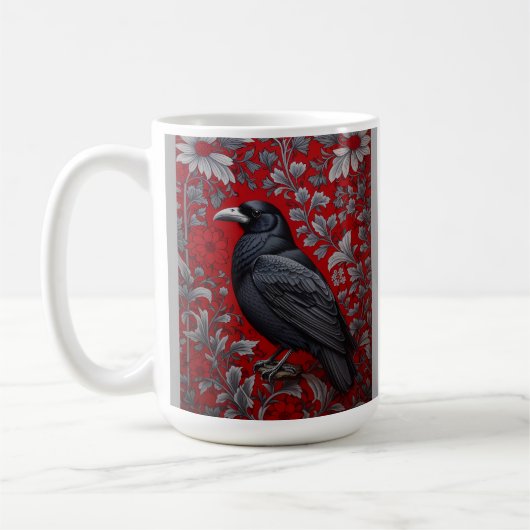 Black Raven Red Floral William Morris Inspired Kaffeetasse (Links)
