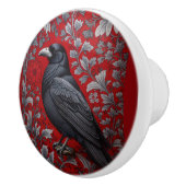 Black Raven Red Floral William Morris Inspired Keramikknauf (Rechts)