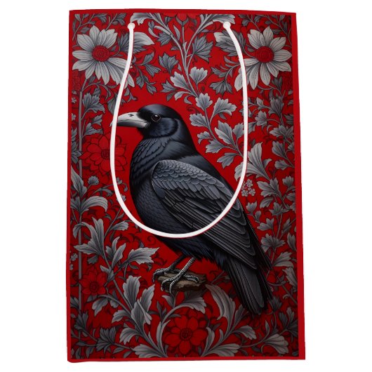 Black Raven Red Floral William Morris Inspired Mittlere Geschenktüte (Vorderseite)