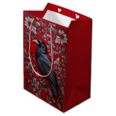 Black Raven Red Floral William Morris Inspired Mittlere Geschenktüte (Rückseite Schrägansicht)