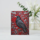 Black Raven Red Floral William Morris Inspired Postkarte (Stehend Vorderseite)
