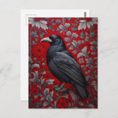 Black Raven Red Floral William Morris Inspired Postkarte (Vorne/Hinten)