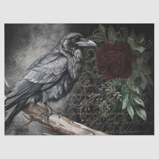 Black Raven Rose Whimsical Seidenpapier (Vorderseite)