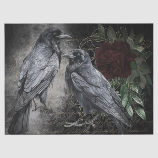 Black Raven Rose Whimsical Seidenpapier (Vorderseite)