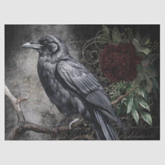 Black Raven Rose Whimsical Seidenpapier