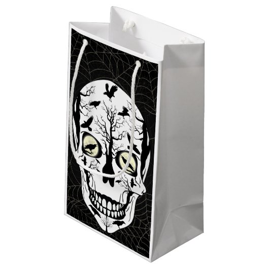 Black Raven Skeleton Skull Geschenktasche Kleine Geschenktüte (Rückseite Schrägansicht)
