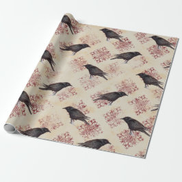 Black Raven und Burgund Damask Geschenkpapier