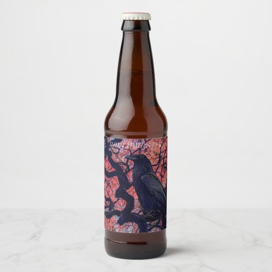 Black Raven und Gnarly Japanese Maple Tree Bierflaschenetikett (Vorderseite)