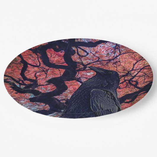Black Raven und Gnarly Japanese Maple Tree Pappteller (Schrägansicht)