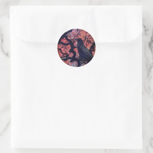 Black Raven und Gnarly Japanese Maple Tree Runder Aufkleber (Tasche)