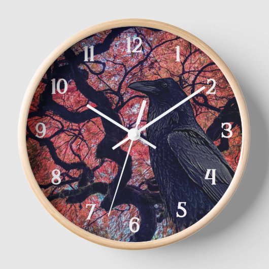 Black Raven und Gnarly Japanese Maple Tree Uhr (Vorderseite)