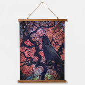 Black Raven und Gnarly Japanese Maple Tree Wandteppich Mit Holzrahmen (Vorderseite)