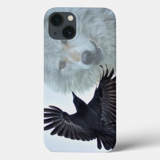 Black Raven & White Wolf Wildlife Fantasy Case-Mate iPhone Hülle (Rückseite)