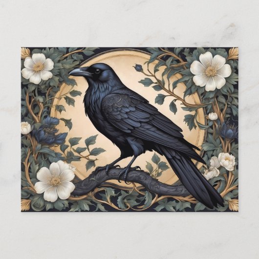 Black Raven William Morris Inspiriert Postkarte (Vorderseite)