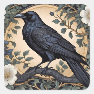 Black Raven William Morris Inspiriert Quadratischer Aufkleber