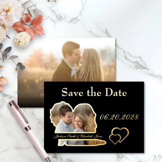 Black Real Foil Foto Save the Date Hochzeit Folieneinladung