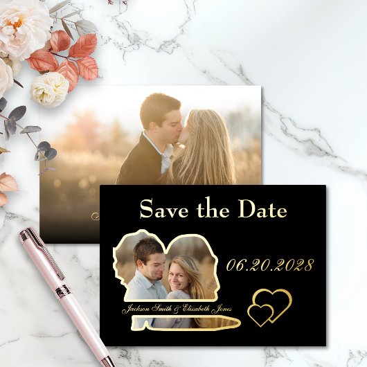 Black Real Foil Foto Save the Date Hochzeit Folieneinladung