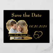 Black Real Foil Foto Save the Date Hochzeit Folieneinladung (Vorderseite)