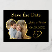 Black Real Foil Shape Foto Save the Date Hochzeit Folieneinladung (Vorderseite)