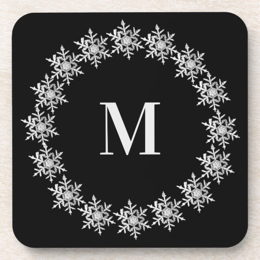 Black Real Snowflake Wreath Hard plastic coaster Getränkeuntersetzer (Vorderseite)