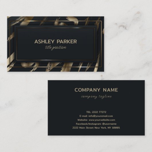 Black Rectangle Gold Brush Visitenkarte (Vorne/Hinten)