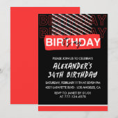 Black Red 34. Geburtstag Party Einladungen Männer (Vorne/Hinten)