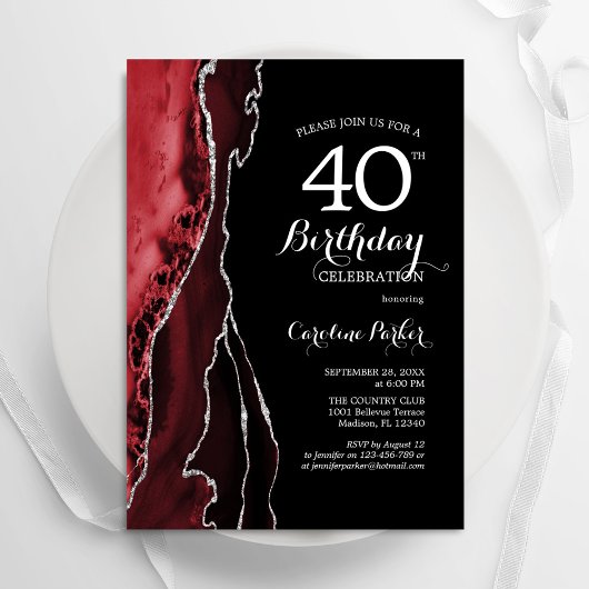 Black Red Agate 40. Geburtstag Einladung