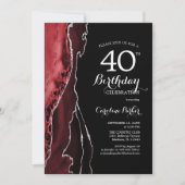 Black Red Agate 40. Geburtstag Einladung (Vorderseite)