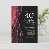 Black Red Agate 40. Geburtstag Einladung (Stehend Vorderseite)