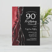 Black Red Agate 90. Geburtstag Einladung (Stehend Vorderseite)