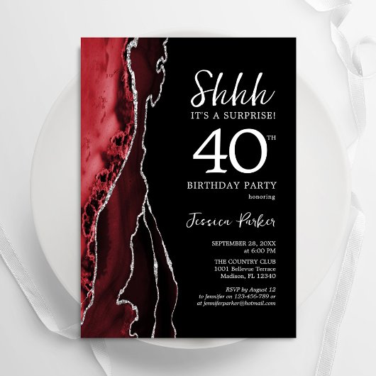 Black Red Agate Überraschung 40. Geburtstag Einladung