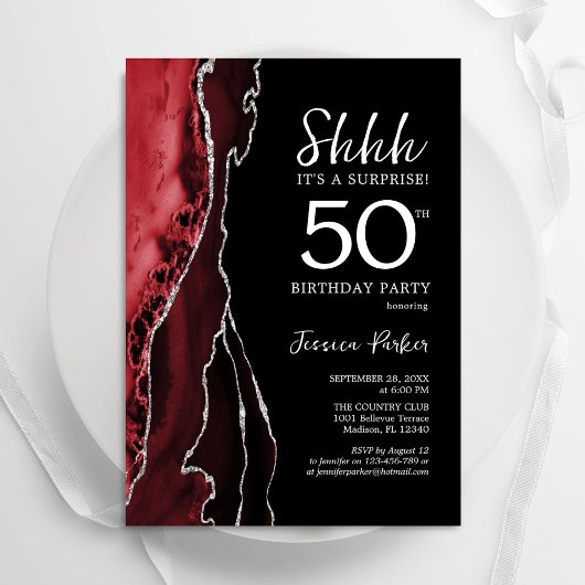 Black Red Agate Überraschung 50. Geburtstag Einladung