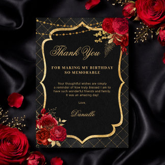 Black, Red and Gold Flat Birthday Thank You Card Dankeskarte