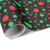 Black Red and Green Christmas Polka Dots Gift Wrap Geschenkpapier (Rolleneckpunkt)